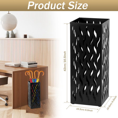 Hollowed Metal Rectangular Umbrella Stand Rack – Freestanding, Practical Organizer for Home/Office Entryway 1