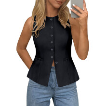 Womens Vests Top Sleeveless Suit Business Casual Work-Black L