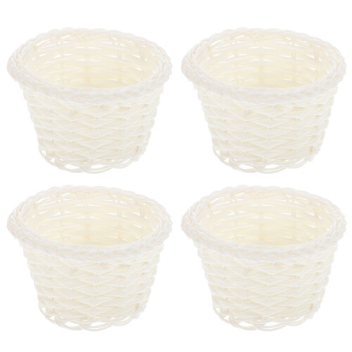 ULTNICE 4pcs Mini Storage Basket White Plastic Storage Round Dollhouse Accessories 2