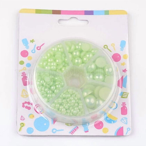 690pcs Plastic Imitation Pearl Dome Cabochons Half Round Green 2