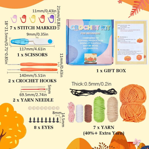 Halloween & Thanksgiving Crochet Kit for Beginners – Pumpkin Pattern with Video Tutorials, DIY Craft Gift 2
