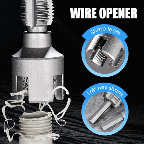 Integrated Pipe Thread Cutting Tool & Wire Opener, Drill-Compatible PVC Threader Kit (3/4"), Compatible with Electric Drill 1