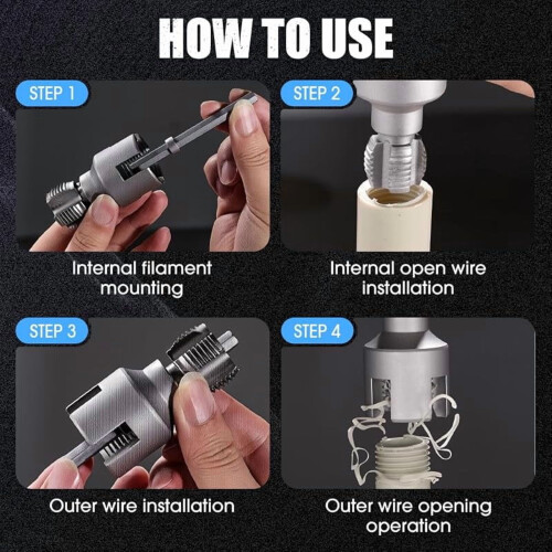 Integrated Pipe Thread Cutting Tool & Wire Opener, Drill-Compatible PVC Threader Kit (3/4"), Compatible with Electric Drill 2
