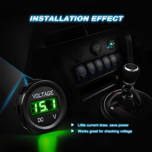 LED Digital Voltmeter Panel 12V DC Waterproof Round Gauge 1