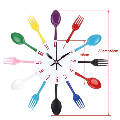 3D Removable Cutlery Kitchen Spoon Fork Wall Clock Mirror Decal Sticker White 30CM 1