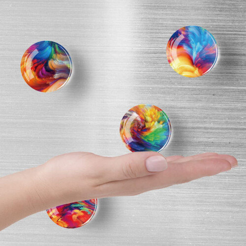 12 Pcs Glass Strong Refrigerator Magnets Rainbow Pattern Round Fridge Decor 1