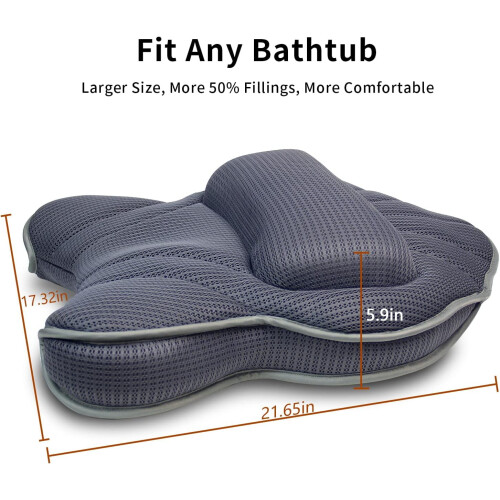 Extra Thick Large Bath Pillow with Neck,Back,Head Support for Bathtub, Spa, Soaking Gray(21''x17'') 2
