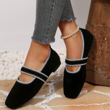 Willtoo Women's Square Toe Ballet Flats Suede Ankle Strap