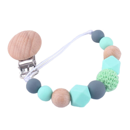 Silicone and Wood Pacifier Clip with Teething Beads 1