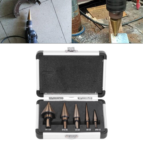 5Pcs Inch Step Drill Set High Speed Steel Durable Titanium Coated 2