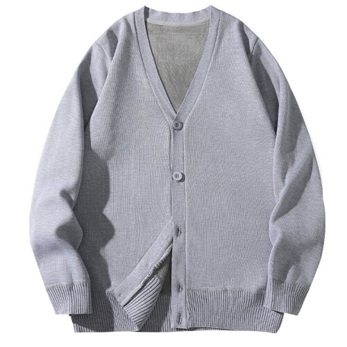 Herren-Strickjacke mit Fleecefutter, V-Ausschnitt, einfarbig 1