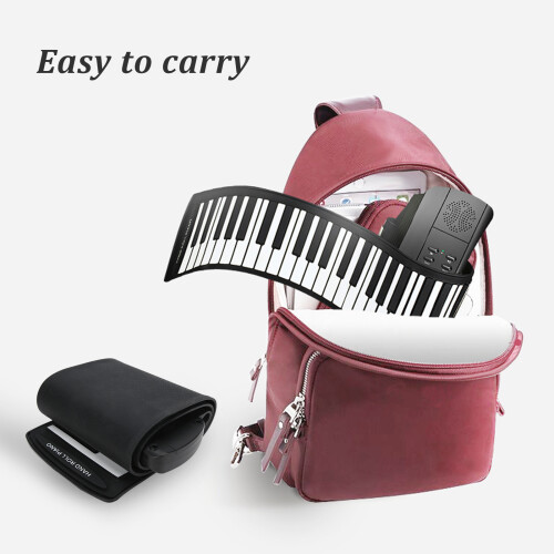 Foldable Silicone Hand Roll Piano 61 Keys, Rechargeable, Black/White 2