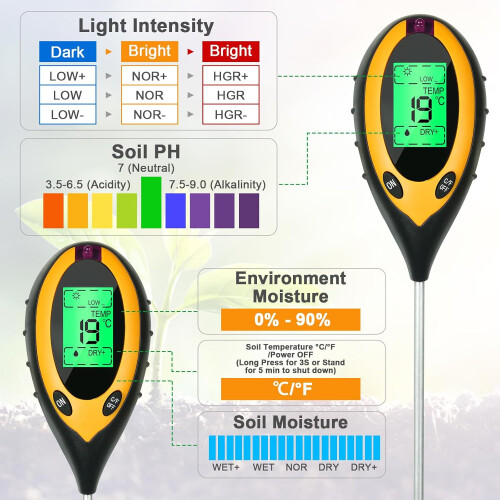 4 in 1 Soil Tester pH Moisture Light Temperature Meter for Plants 2