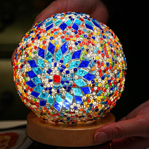 Boho Mosaic Table Lamp Colorful Glass USB Bedside Light Vintage 1