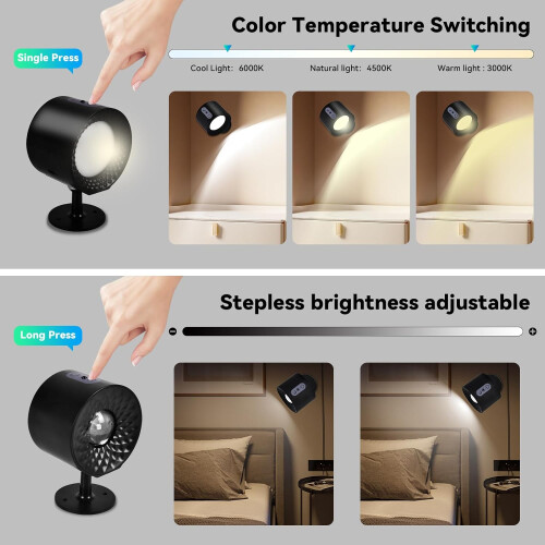 Set of 2 Wireless LED Wall Lights Remote Touch Dimmable USB Rechargeable 2
