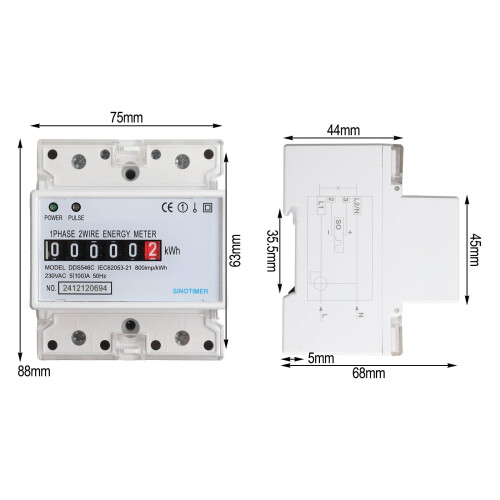 Digital Wattmeter 230V 5(100)A Power Energy Meter Din Rail Voltage Current Meter 1