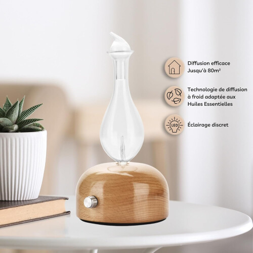 Ätherisches Öl Diffusor Vernebler Kalt Aromatherapie Glas Holz LED 2