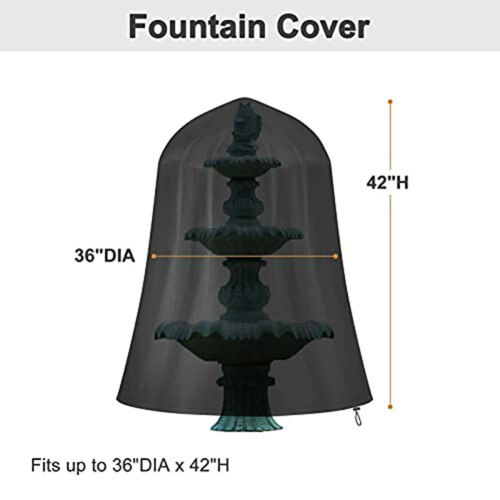 Capa impermeável para fonte de jardim externa de 91 x 107 cm (36 x 42 polegadas) com cordão, preta. 1