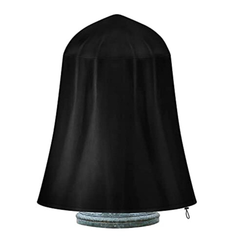 Capa impermeável para fonte de jardim externa de 91 x 107 cm (36 x 42 polegadas) com cordão, preta. 2