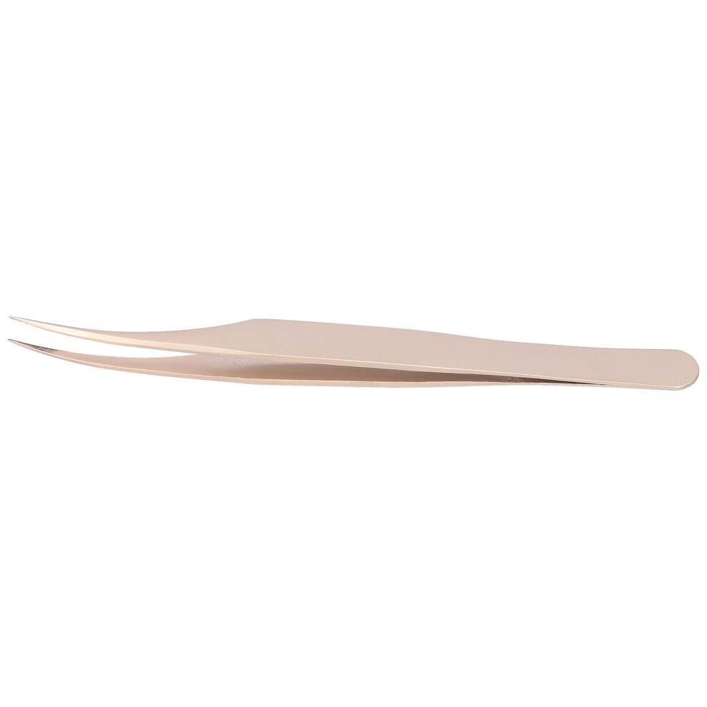 Gold Semicurved Stainless Steel Eyelash Extension Tweezers, Fine Tip
