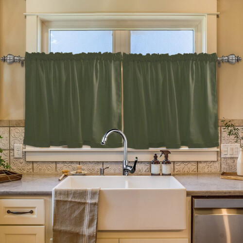 Olive Green Solid Curtains 2 Panels 57"W x 36"L 2