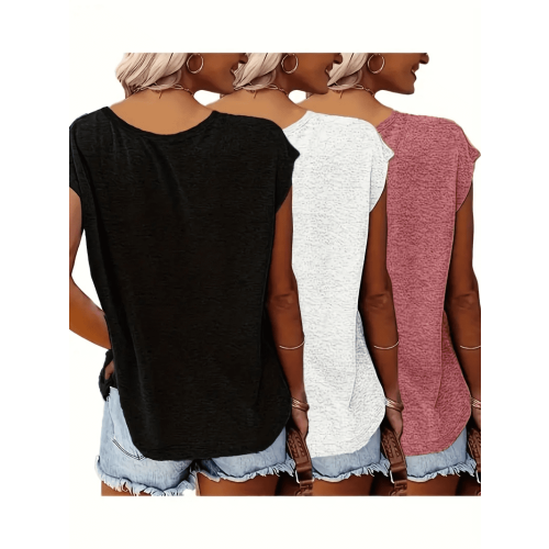 Women's V-Neck Cap Sleeve Tank Tops 3-Pack 1