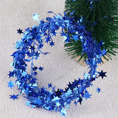 Star Tinsel Garland with Wire 7.5m Blue x2 2