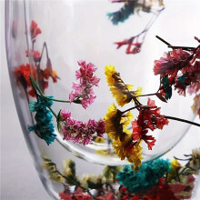 4st Fyllningar Torra Blommor Dubbelväggglaskopp med Handtag Värmebeständig Varm Kall Dryck Te Kaffe Isolerad Mugg