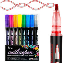 Dreamy Sparkle Doppellinien-Konturenstift, wasserfester Metallic-Marker mit selbstkonturierender Farbe, Doppellinien-Textmarker für DIY-Projekte und