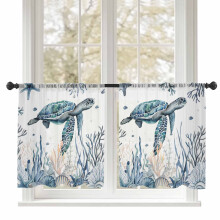 Sea Turtle Sheer Curtains 52"W x 54"L, Starfish Coral Nautical Voile Drapes, Rod Pocket, Light Filtering, 2 Panels