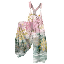 Dame sommeroveralls med juleprint - Vintage jumpsuit (ikke justerbare stropper), lyserød, størrelse XXXL