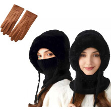 3-in-1 Beanie with Scarf & Mask, Fleece-Lined Acrylic Winter Set, Windproof, Adjustable Drawstring (22-23"), All-in-One Cold Weather Hat –