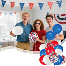 12Pcs 4th of July Balloons Kit – Red, White & Blue Latex with Confetti, Compatible with Patriotic Party Decor