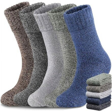 Chaussettes en laine pour homme, épaisses et chaudes, pour l'hiver, la randonnée et les loisirs (lot de 5 paires)