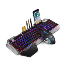 Wireless Gaming Keyboard & Mouse Set, Rainbow Backlit, 3000mAh, Metal Panel, Removable Wrist Rest, Mechanical Feel, 7-Color Mute Mouse – Compatible
