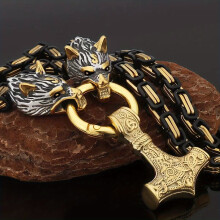 Men's 316L Stainless Steel Wolf Head Necklace Gold Tone