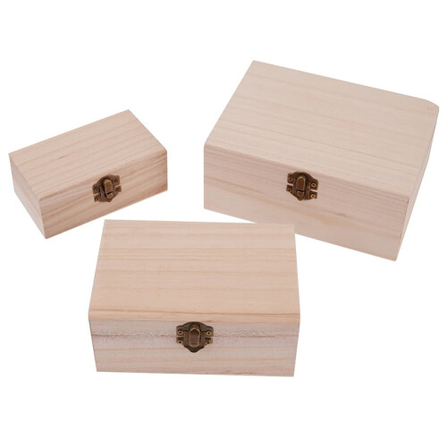 Plain Wooden Square Storage Boxes with Hinged Lid Decorative Craft Keepsake Wedding Gift Box, S 1PC