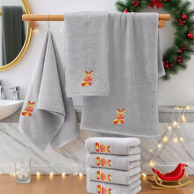 4-teiliges weihnachtliches Handtuchset mit Stickerei für Zuhause, Badezimmer und als Weihnachtsgeschenk. Weiches, saugfähiges Design. Maße: 78 x