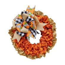 Fall Burlap Wreath, Autumn Thanksgiving Pumpkin Bow Wreath for Farmhouse Thanksgiving Halloween Pumpkin Bow Front Door Decoration.