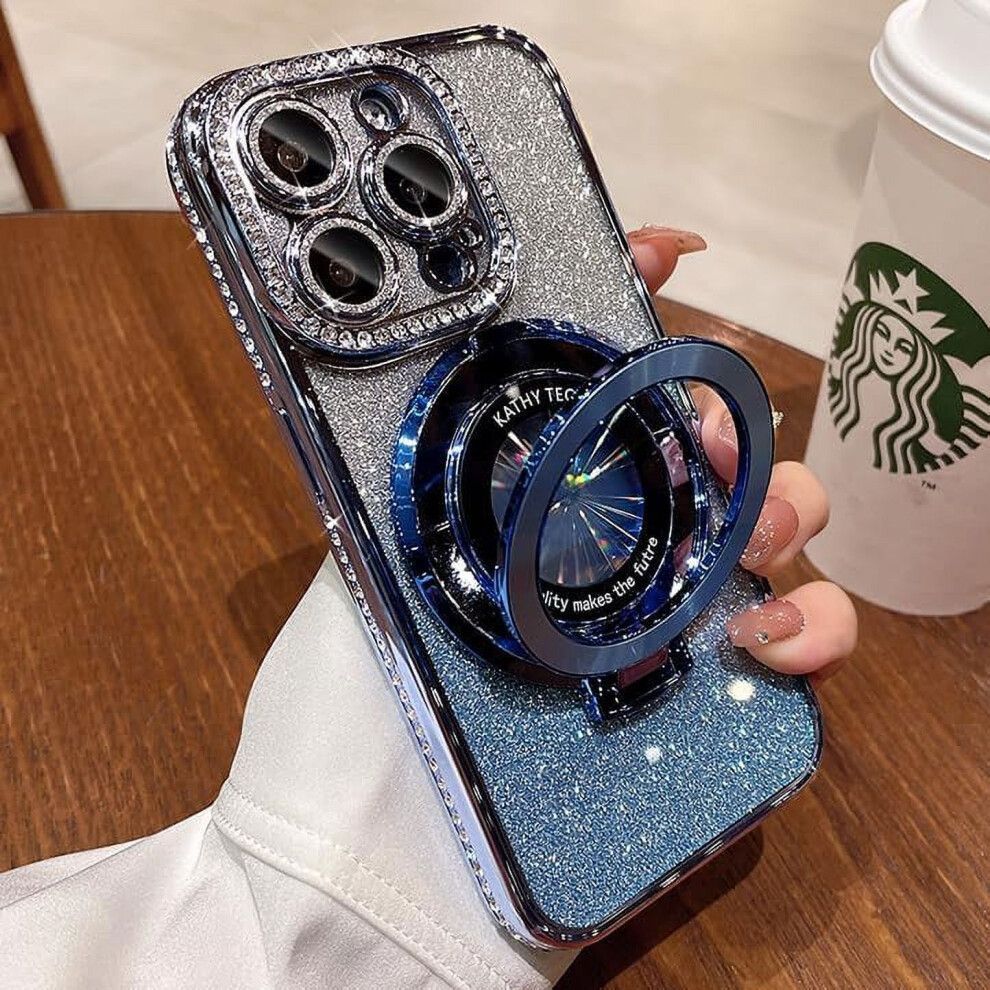 Glitter Magnetic Kickstand Case For Iphone 15/14/13/12 Pro Max & 14 PlusâCompatible With Magsafe, Sparkling Rhinestone Cover (Blue) Blue 9365509666166