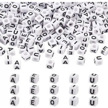 Vowel Letter Beads Alphabet Bulk Wholesale 6mm Cube Assorted Lot White Black 50