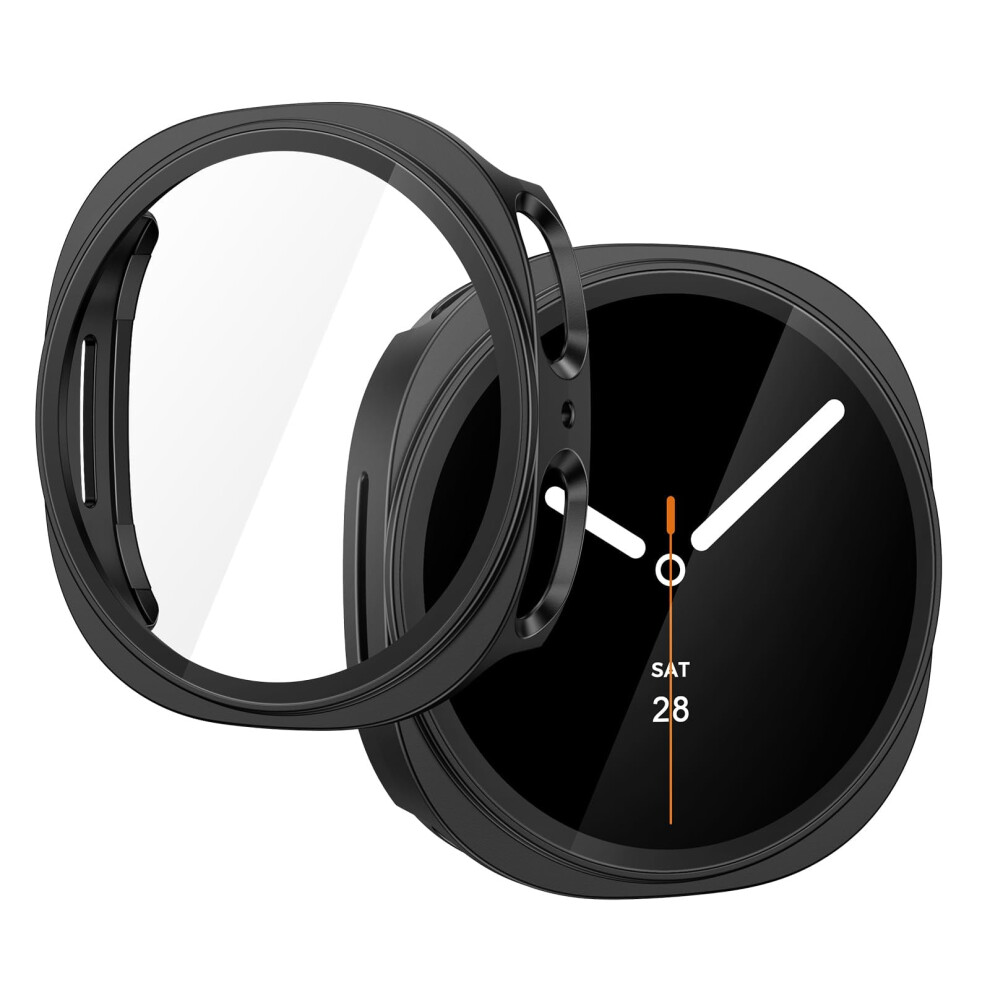 For Compatible With Samsung Galaxy Watchung Galaxy Watch 8 44Mm Case, Hard Pc Bumper + Hd Tempered Glass Screen Protector For Galaxy Watch 8, Black 9479868434868