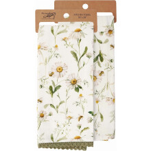 Pano de prato Daisy Lace com verso em tecido atoalhado absorvente, coleção Páscoa e Primavera, conjunto com 2 unidades.