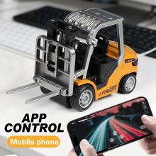 RC Forklift Toy 1/64, 7CH, 2-Mode, Rechargeable, 2-in-1 Transformable Lift Fork & Hook with Lights & Sounds – Compatible with Kids & Adults