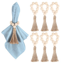6 Pieces Wooden Bead Napkin Rings, Farmhouse Stretchable Napkin Rings for Dining Table