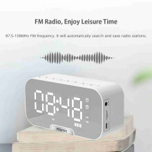 Digital Mirror Surface Alarm Clock with BT Speaker & FM Radio 2400mAh Black
