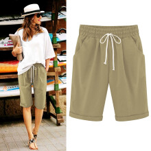 Pantaloncini da casa da donna in cotone a vita alta, taglie forti, con lacci, tasche, vestibilità fluida – compatibili con Coffee M