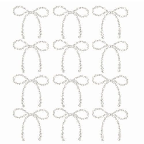 Conjunto de 12 enfeites de bolo com laço de pérolas brancas