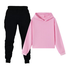 Chándal infantil rosa de 2 piezas con sudadera con capucha y pantalón, compatible con la ropa de otoño/invierno para niños y niñas, a partir de