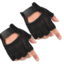 2er-Pack strapazierfähige Herren-Halbfingerhandschuhe aus Wolle und Leder für Outdoor-Sportarten wie Fitnessstudio, Motorradfahren, Radfahren und